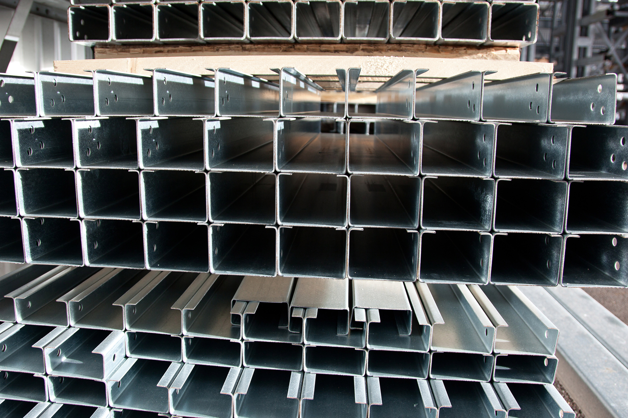 steel beams laid on a rack