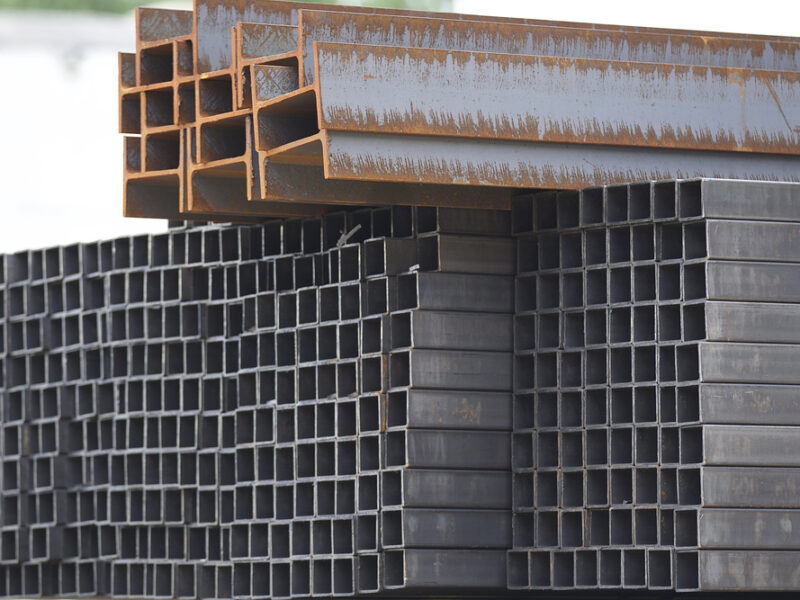 steel beams stored in a warehouse